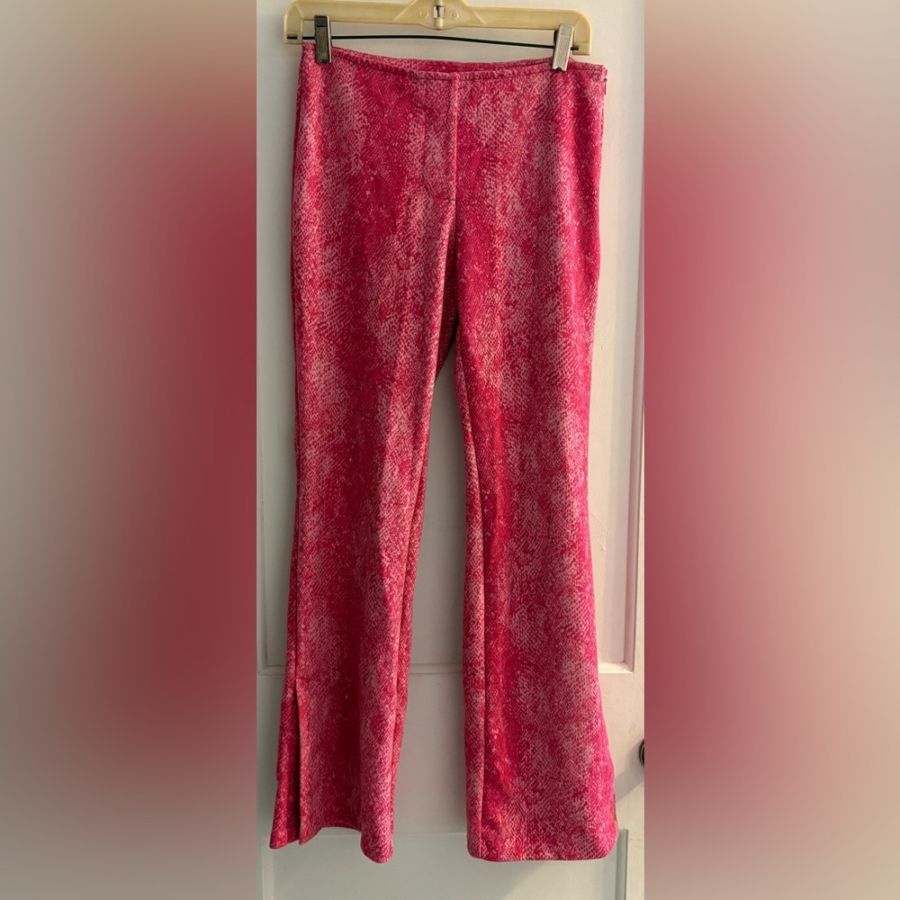 Urban Outfitters Women’s Pink Vivica Snakeskin Flared Faux Suede Pants Size 2